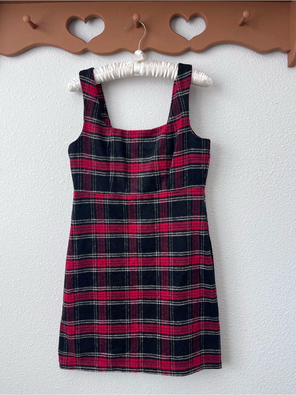 Copper Key Navy and Red Plaid Square-Neck Midi Dress